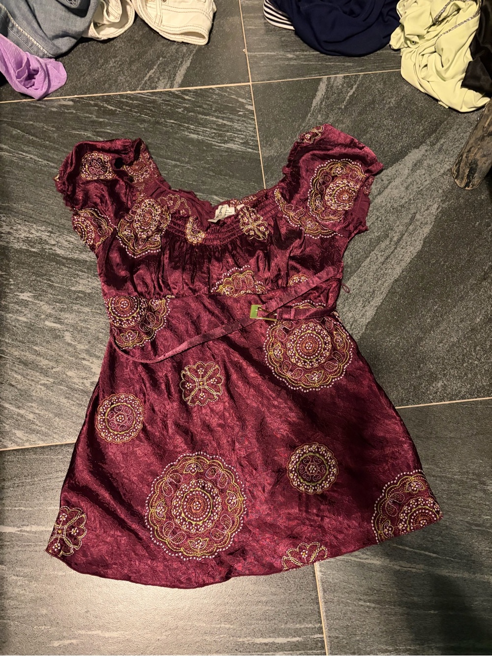 Heart Soul Burgundy Embroidered Peasant Dress